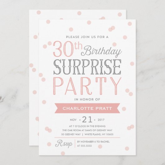 30e Confetti Surprise Party-uitnodiging | Birthday Kaart (Voorkant / Achterkant)