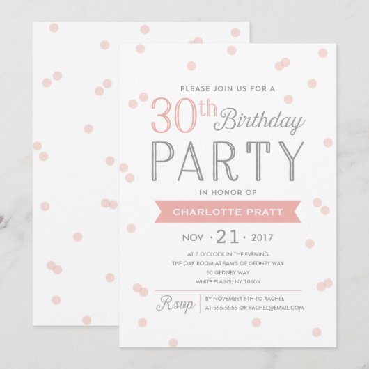 30e Confetti Uitnodiging | Birthday (Voorkant / Achterkant)