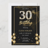 30e Diamant Zwart en Goud Verjaardag Kaart (Voorkant)