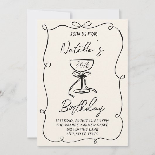 30e Doddle Black White Bow Martini Foto Verjaardag Kaart (Voorkant)