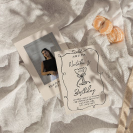 30e Doddle Black White Bow Martini Foto Verjaardag Kaart