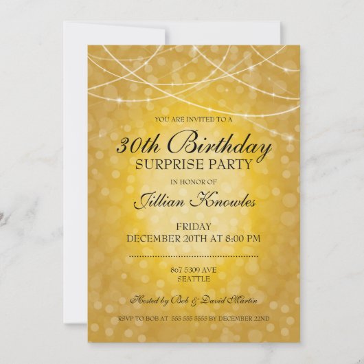 30e Enterprise Party Gold Bokeh String Lights Kaart (Voorkant)