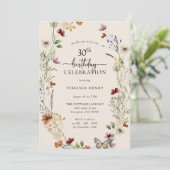 30e Floral Birthday Invitation Kaart (Staand voorkant)