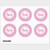 30e geboorte Nummer Patroon roze/wit 30 Ronde Sticker (Vel)