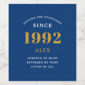 30e geboortedag 1992 Blue Gold Elegant Chic Wijn Etiket (Enkel label)