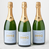 30e geboortedag 1992 Blue Grey Elegant Chic Sparkling Wijnetiket (Flessen)