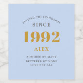 30e geboortedag 1992 Blue Grey Elegant Chic Wijn Etiket (Enkel label)
