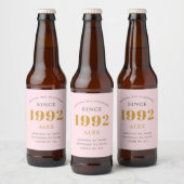30e geboortedag 1992 Roze grijze aardrijkskunde Bier Etiket (Flessen)