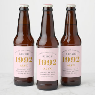 30e geboortedag 1992 Roze grijze aardrijkskunde Bier Etiket