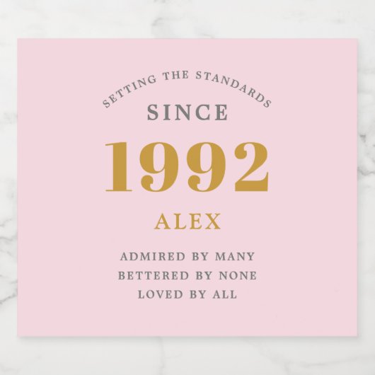 30e geboortedag 1992 Roze grijze aardrijkskunde Bier Etiket (Enkel label)