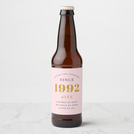 30e geboortedag 1992 Roze grijze aardrijkskunde Bier Etiket (Voorkant)