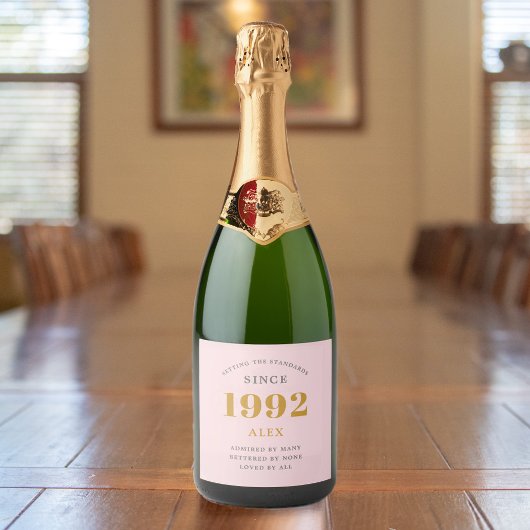 30e geboortedag 1992 Roze grijze aardrijkskunde Sparkling Wijnetiket