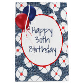 30e geboortedag ballonnen op Floral Denim Medium Cadeauzakje (Voorkant)