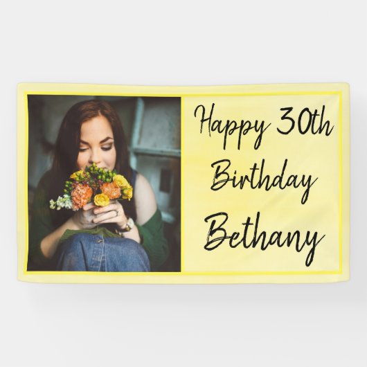 30e gele Waterverf Foto van de geboorte Spandoek (Horizontaal)