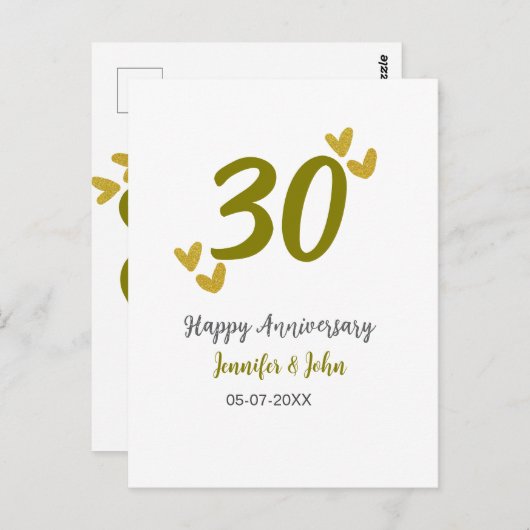 30e gelukkig jubileum gouden grijze huwelijksdag k briefkaart (Voorkant / Achterkant)