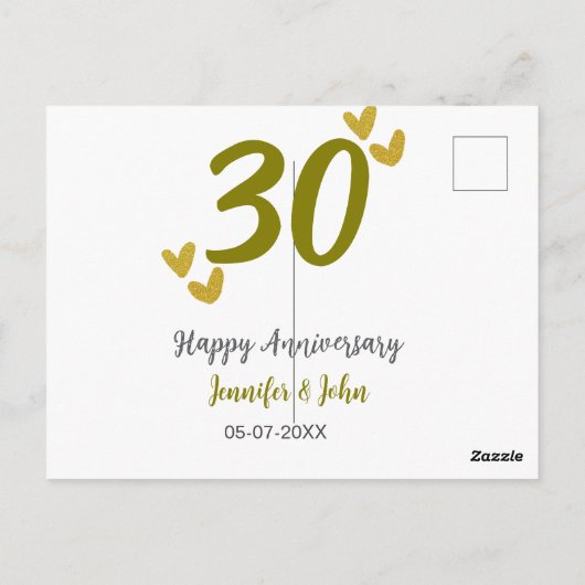 30e gelukkig jubileum gouden grijze huwelijksdag k briefkaart (Achterkant)