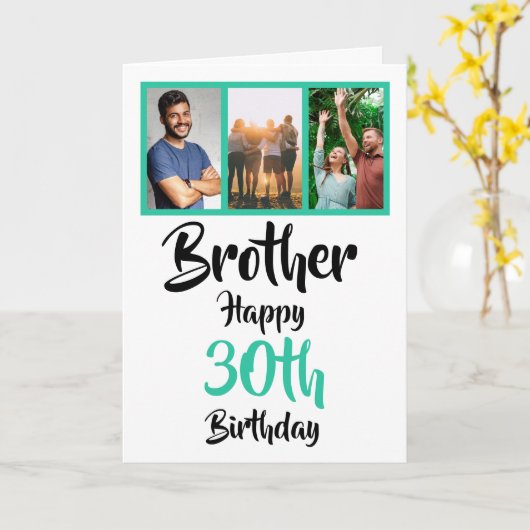 30e gelukkige verjaardag broerfoto collage Kaart (Gele Bloem)