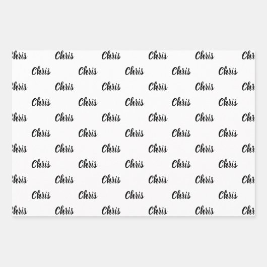 30e Gelukkige Verjaardag Custom Naam Zwart Wit Inpakpapier Vel (Voorkant 2)