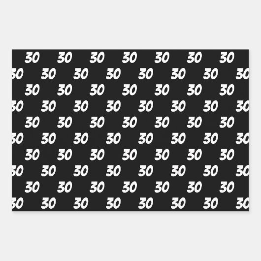 30e Gelukkige Verjaardag Custom Naam Zwart Wit Inpakpapier Vel (Voorkant)