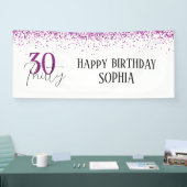 30e Gelukkige Verjaardag Donker Roze Glitter Girly Spandoek (Beurs)