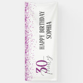 30e Gelukkige Verjaardag Donker Roze Glitter Girly Spandoek (Verticaal)