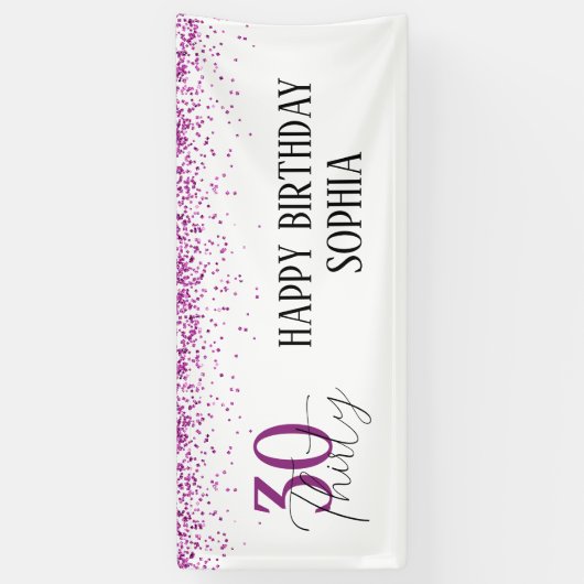 30e Gelukkige Verjaardag Donker Roze Glitter Girly Spandoek (Verticaal)