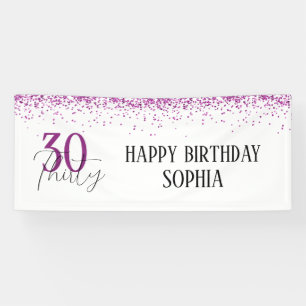 30e Gelukkige Verjaardag Donker Roze Glitter Girly Spandoek