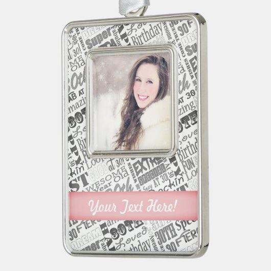 30e gepersonaliseerde cadeaus van de Birthday Part Verzilverd Omlijst Ornament (Links)