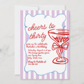 30e getekende kleurrijke champagneglas foto verjaa kaart (Voorkant)