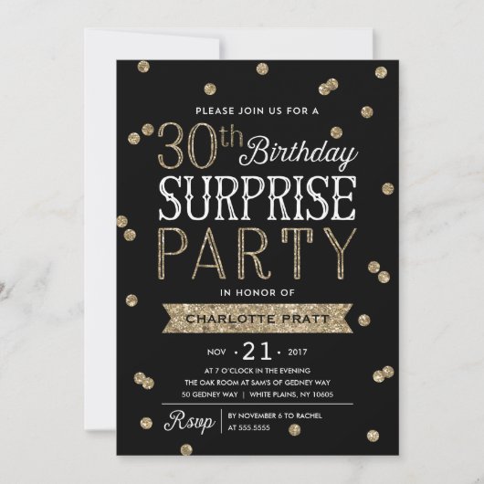 30e Glitter Confetti Surprise Party Invitation Kaart (Voorkant)