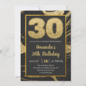 30e Golden Black Marble Birthday Invitation Kaart (Voorkant)