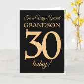 30e Goud-effect op zwart voor kleinzoon Verjaardag Kaart (Gele Bloem)