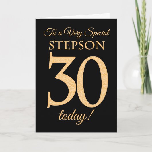 30e Goud-effect op zwart voor Stepson Birthday Kaart (Voorkant)