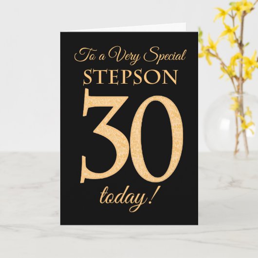 30e Goud-effect op zwart voor Stepson Birthday Kaart (Gele Bloem)