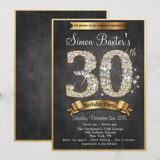 30e Gouden Diamant Chalkboard Verjaardag Uitnodigi Kaart (Voorkant / Achterkant)
