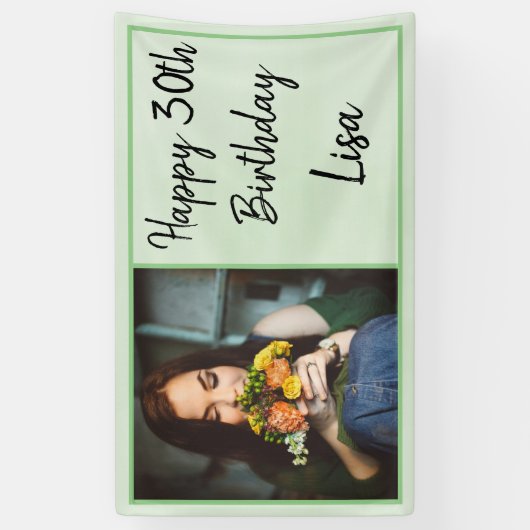 30e groene foto Happy Birthday Spandoek (Verticaal)
