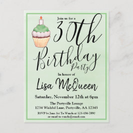 30e groene Waterverf Cupcake Birthday Uitnodiging Briefkaart