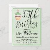 30e groene Waterverf Cupcake Birthday Uitnodiging Briefkaart (Voorkant / Achterkant)