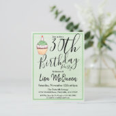 30e groene Waterverf Cupcake Birthday Uitnodiging Briefkaart (Staand voorkant)