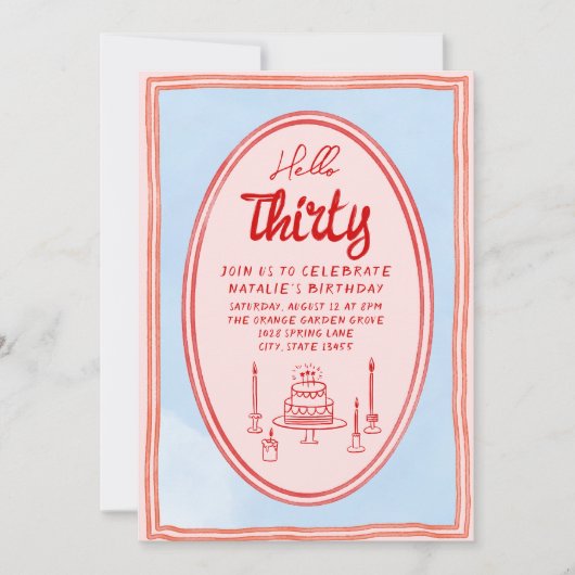 30e Hand Geschreven Getrokken Cake Eigenzinnige Re Kaart (Voorkant)