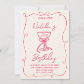 30e Hand getekend Roze Bow Martini Foto Verjaardag Kaart (Voorkant)