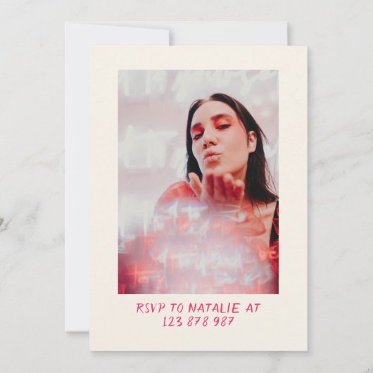 30e Hand getekend Roze Bow Martini Foto Verjaardag Kaart (Achterkant)