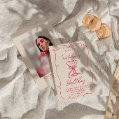 30e Hand getekend Roze Bow Martini Foto Verjaardag Kaart