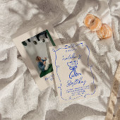 30e Hand Getrokken Blauwe Boog Martini Foto Verjaa Kaart