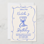 30e Hand Getrokken Blauwe Boog Martini Foto Verjaa Kaart (Voorkant)