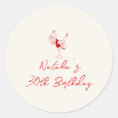 30e Hand Getrokken Cocktail Meisje Retro Verjaarda Ronde Sticker (Voorkant)