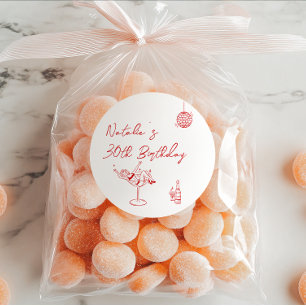 30e Hand Getrokken Cocktail Meisje Verjaardagsfees Ronde Sticker