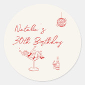 30e Hand getrokken Cream Cocktail Meisje Verjaarda Ronde Sticker (Voorkant)
