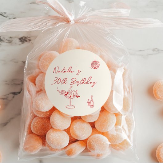 30e Hand getrokken Cream Cocktail Meisje Verjaarda Ronde Sticker