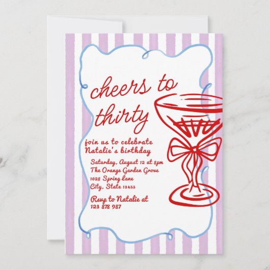 30e Hand getrokken Kleurrijke Champagne Glas Verja Kaart (Voorkant)